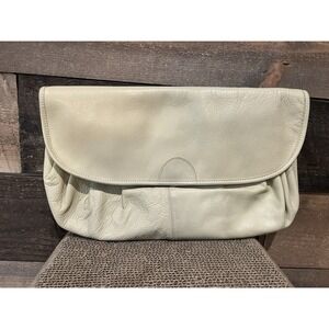 VTG Ronay Genuine Leather‎ Purse Foldover Clutch Bag Ivory Envelope Handbag